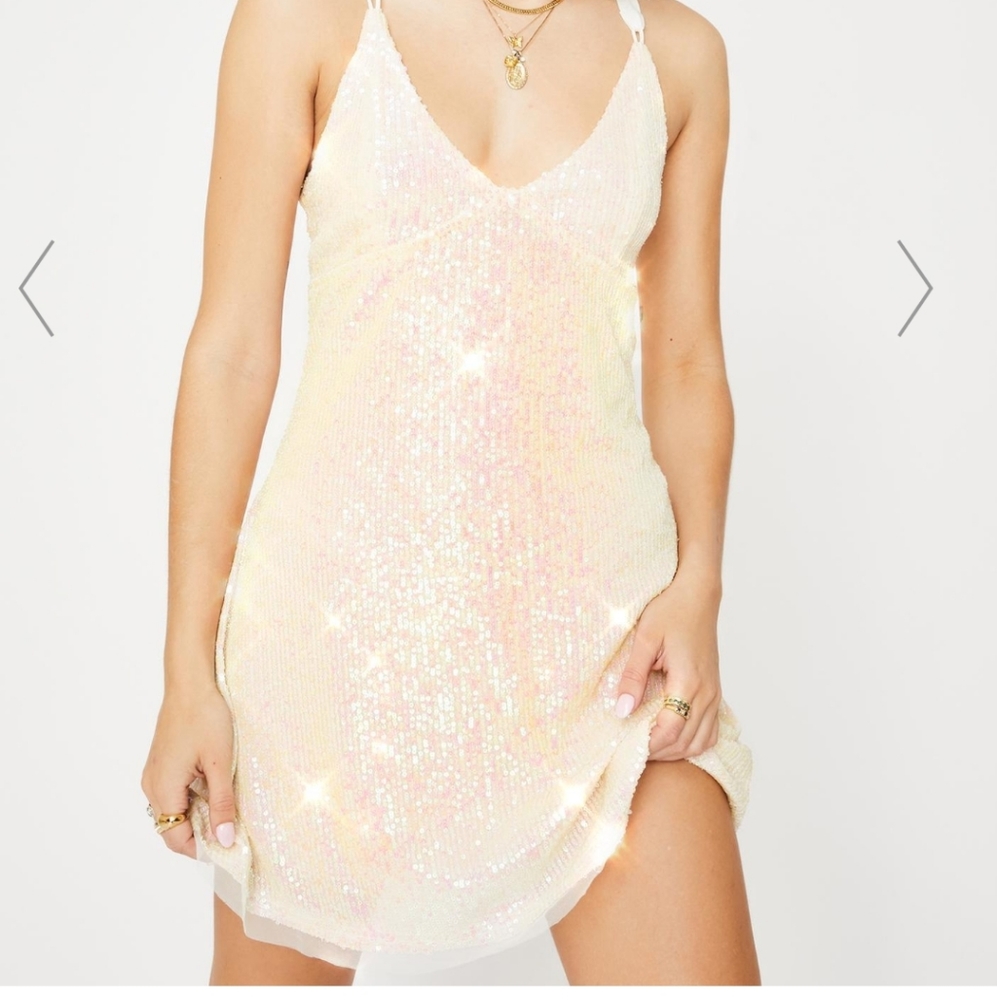 NWOT Free People Gold Rush Mini Dress (Ivory)